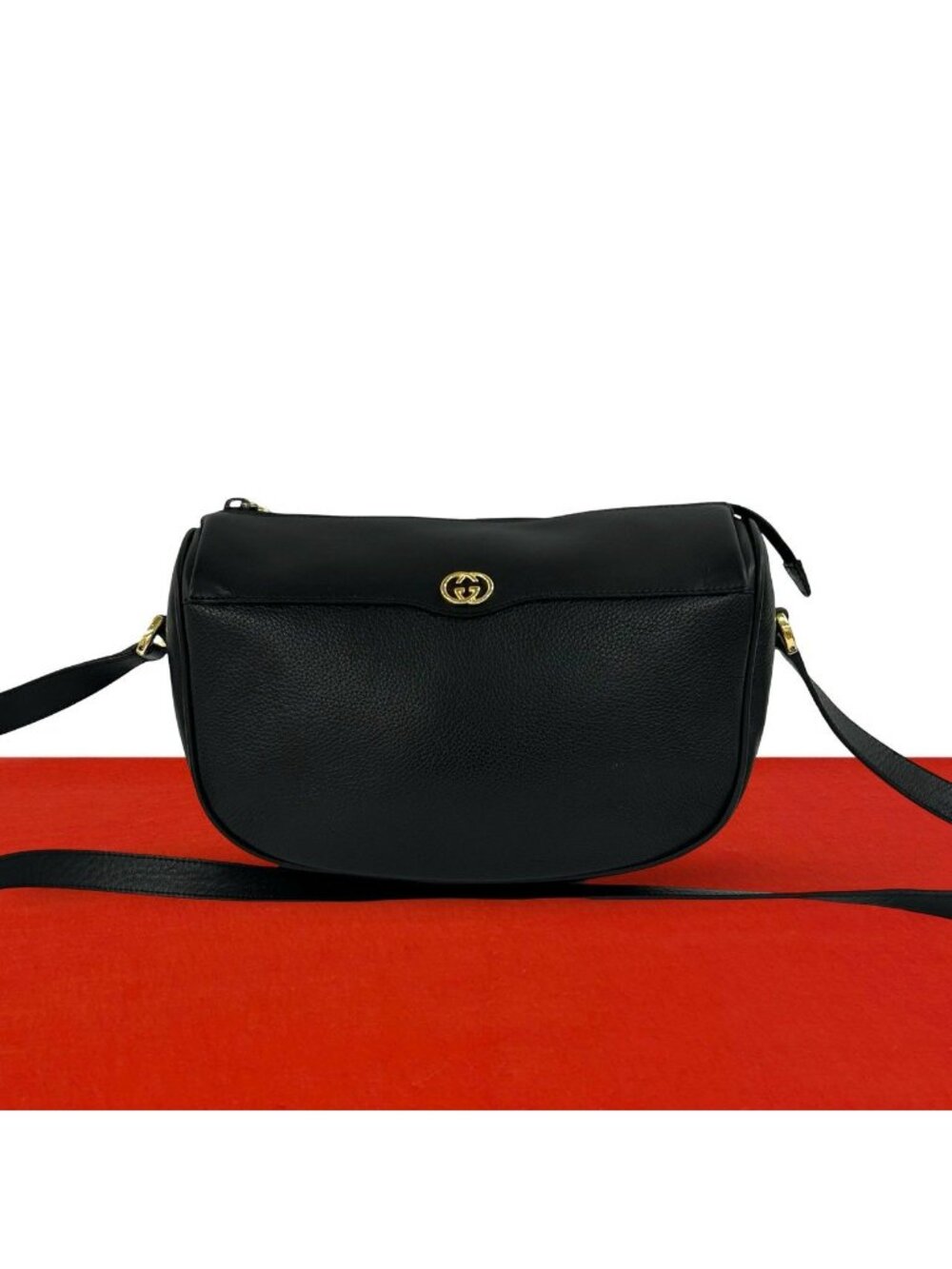 Gucci Vintage GG Logo Leather Shoulder Bag Pochette Black
